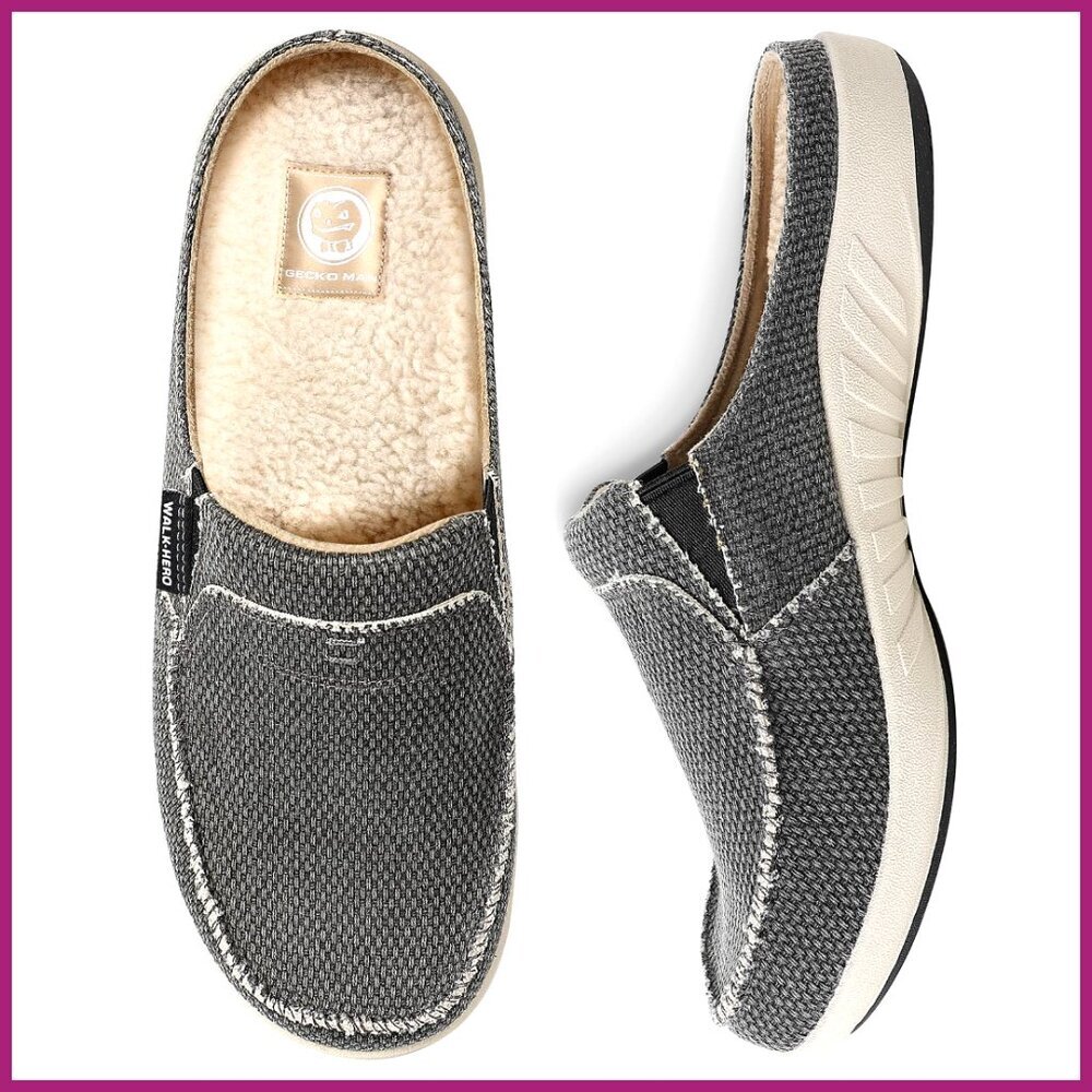 Canvas Slippers with Arch Support, Velvet Lining, Anti-Skid Rubber Sole